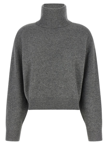 Cardigan by Brunello Cucinelli for women in silk cashmere virgin wool gray & signature showcases a luxurious silhouette, meticulously detailed with a sophisticated wrap neckline and long-sleeve for a refined finish.
