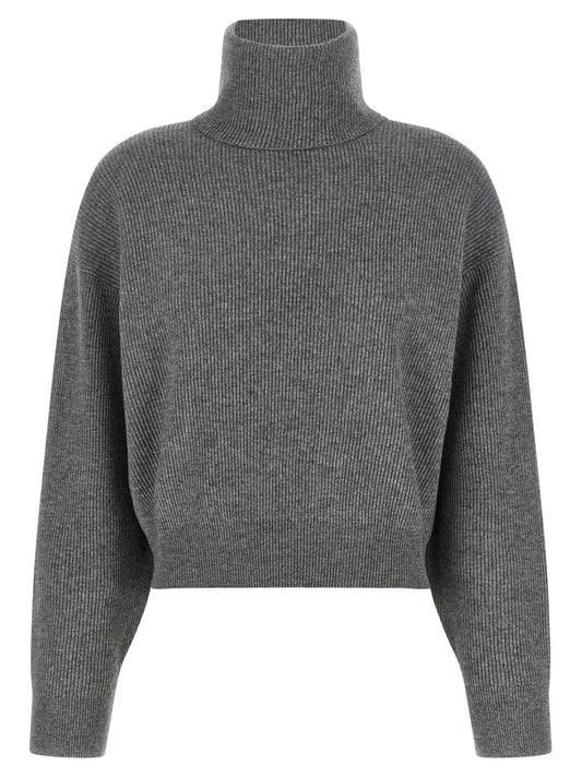 Cardigan by Brunello Cucinelli for women in silk cashmere virgin wool gray & signature showcases a luxurious silhouette, meticulously detailed with a sophisticated wrap neckline and long-sleeve for a refined finish.