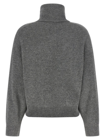 Cardigan by Brunello Cucinelli for women in silk cashmere virgin wool gray & signature presents a textural silhouette, artfully finished with a textural wrap neckline and for a sophisticated, textural look.