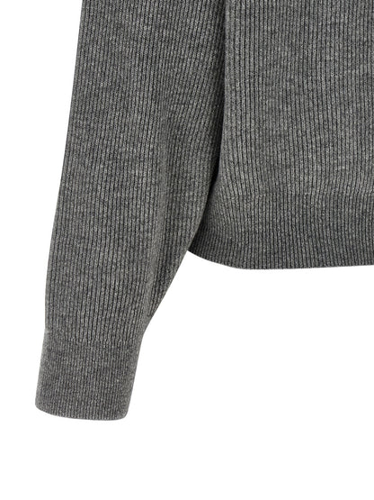 Cardigan by Brunello Cucinelli for women in silk cashmere virgin wool gray & signature features an crisp silhouette, showcasing a sophisticated and detail for a truly crisp finish.