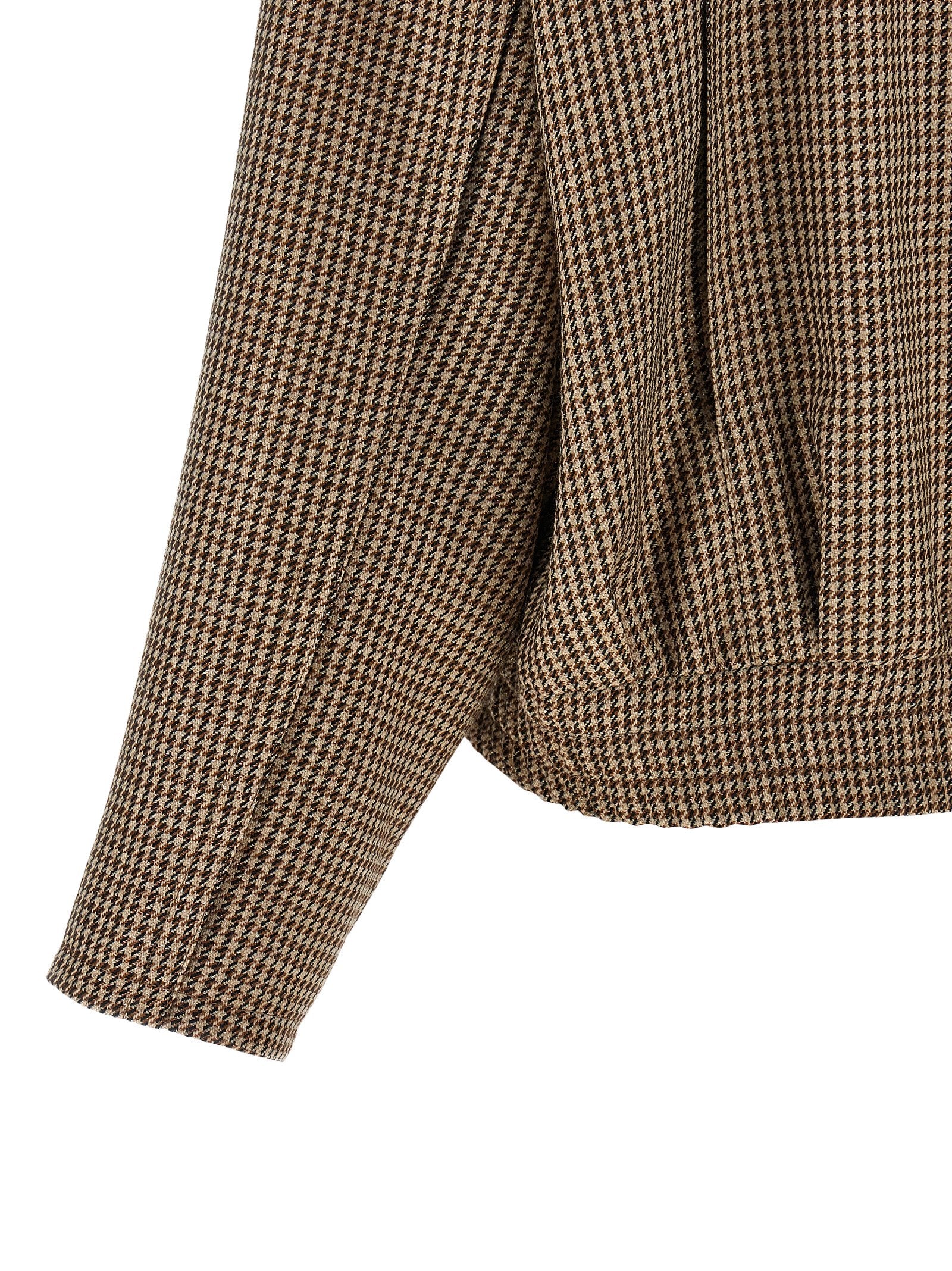 Jacket by Brunello Cucinelli for women in silk virgin wool polyamide leather brown, patterned & signature showcases a contemporary silhouette, detailed with a contemporary and premium pockets for a sophisticated finish.