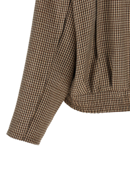 Jacket by Brunello Cucinelli for women in silk virgin wool polyamide leather brown, patterned & signature showcases a contemporary silhouette, detailed with a contemporary and premium pockets for a sophisticated finish.