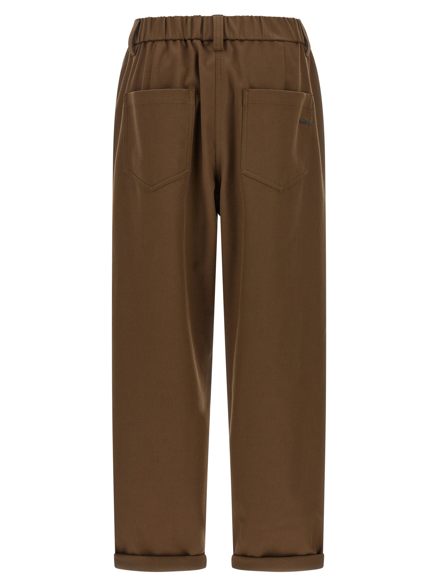 Trousers by Brunello Cucinelli for women in stretch cotton brown features a artisanal silhouette, showcasing a sophisticated tapered-leg, relaxed-fit & wide with a long and mid rise for a artisanal finish.