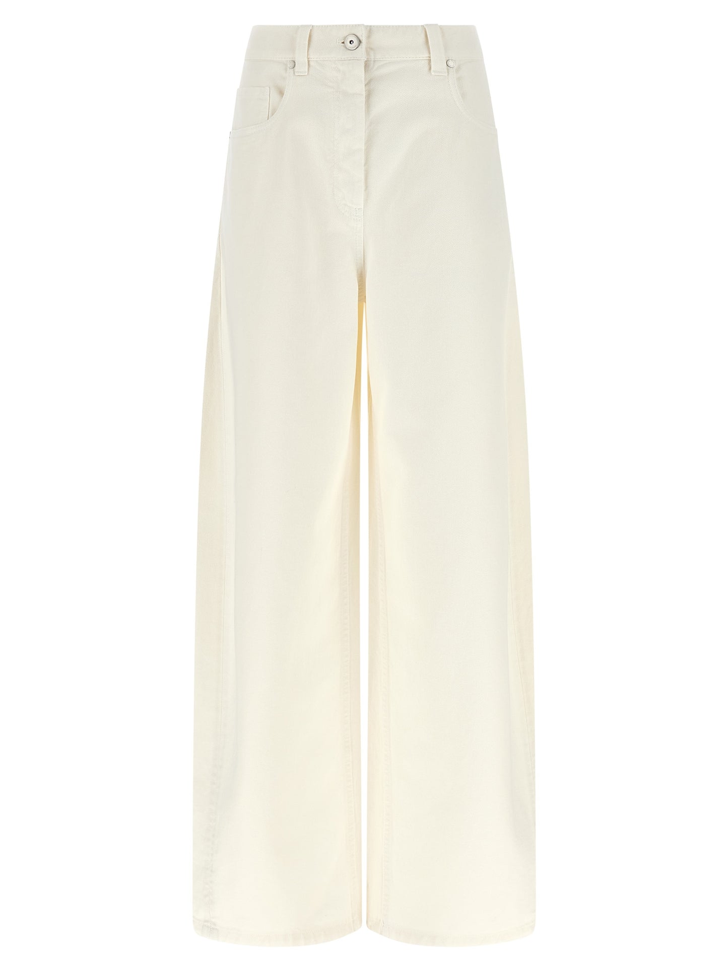 Jeans by Brunello Cucinelli for women in cotton denim white features an refined tailoring silhouette, showcasing a premium relaxed-fit & wide with a high rise and long cut for a refined tailoring look.