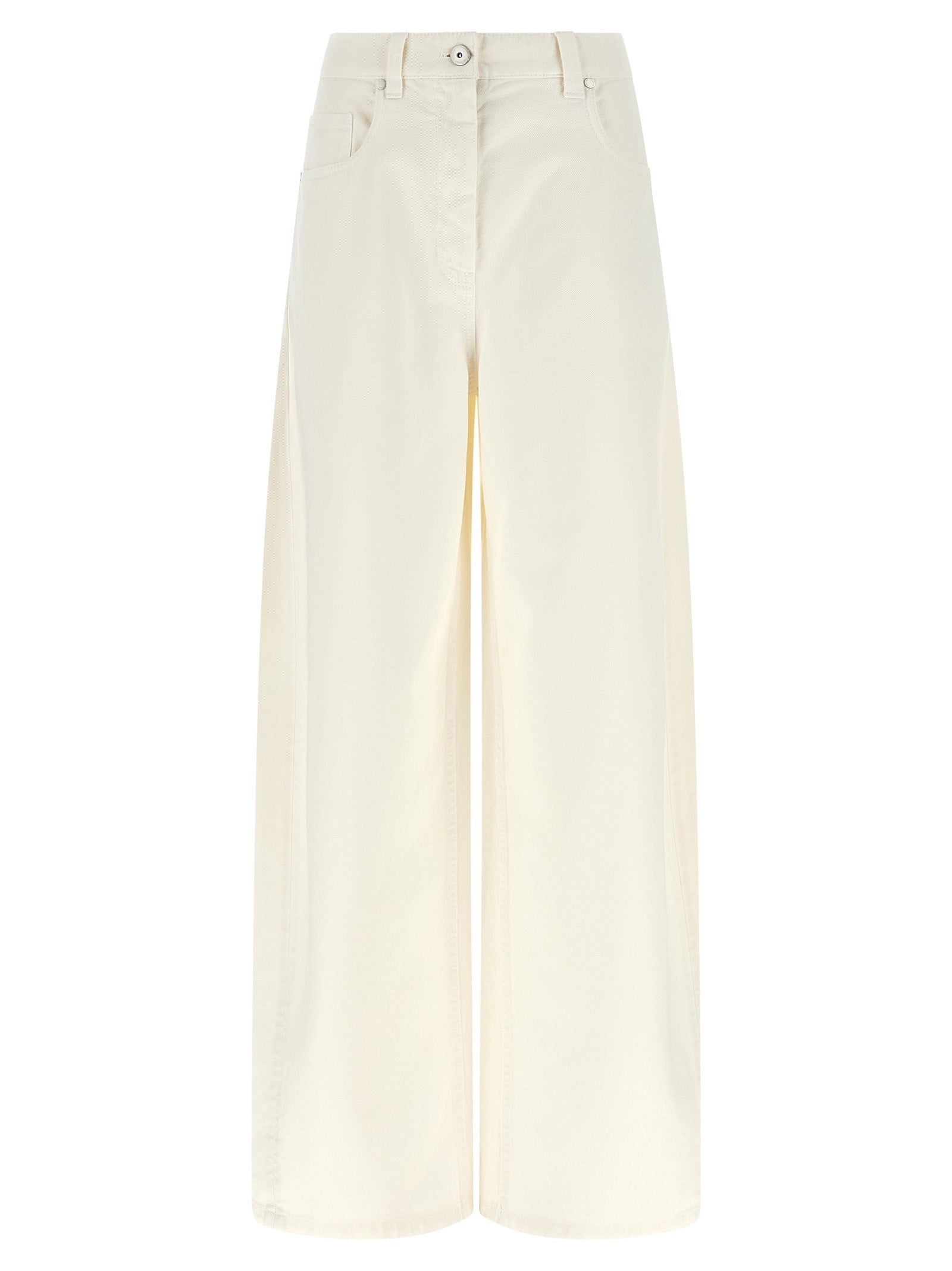 Jeans by Brunello Cucinelli for women in cotton denim white features an refined tailoring silhouette, showcasing a premium relaxed-fit & wide with a high rise and long cut for a refined tailoring look.