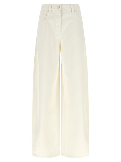 Jeans by Brunello Cucinelli for women in cotton denim white features an refined tailoring silhouette, showcasing a premium relaxed-fit & wide with a high rise and long cut for a refined tailoring look.
