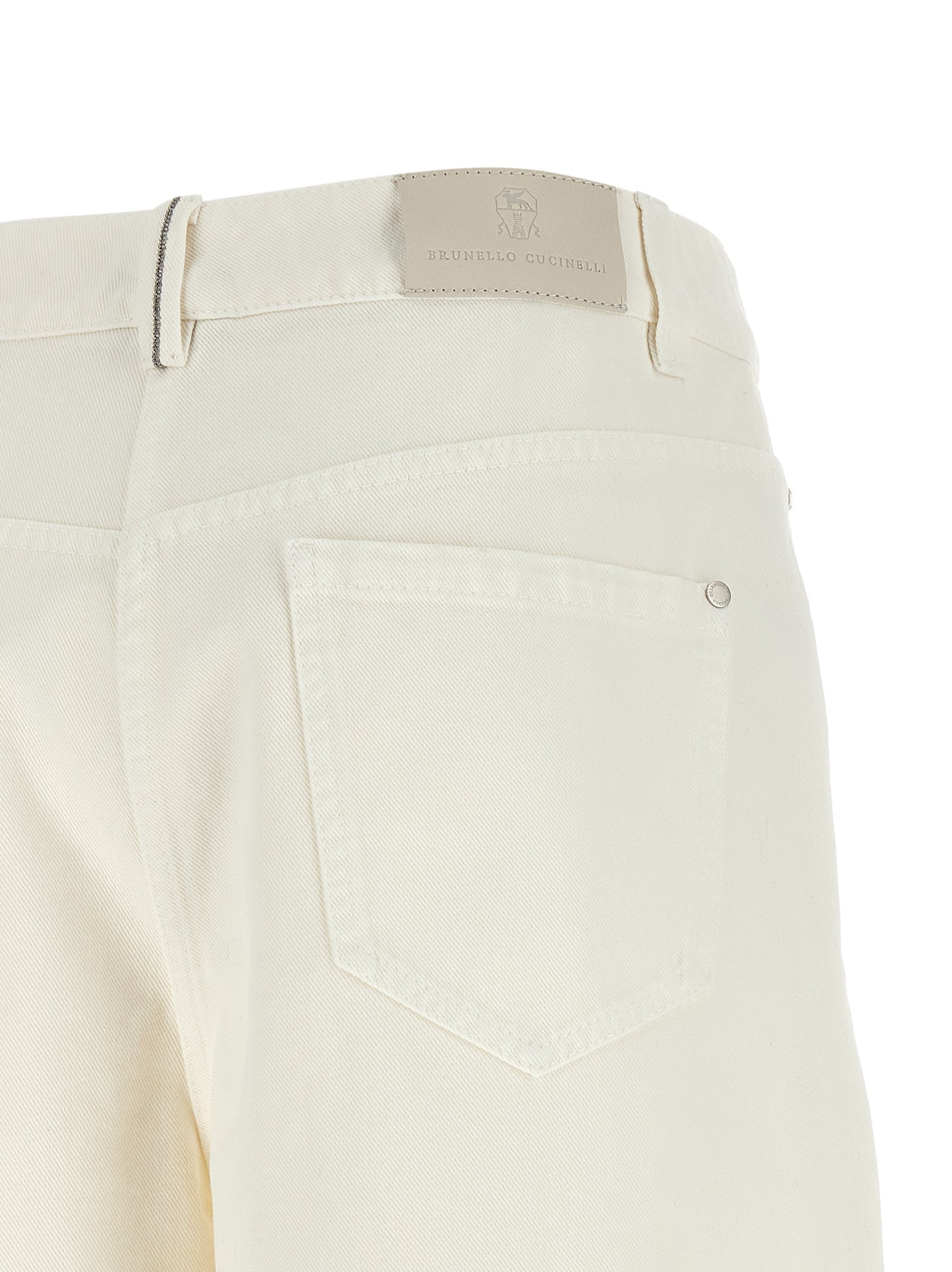 Jeans by Brunello Cucinelli for women in cotton denim white presents a refined pantology silhouette, artfully defined by a refined pantology relaxed-fit & wide, long, and a sophisticated high rise.