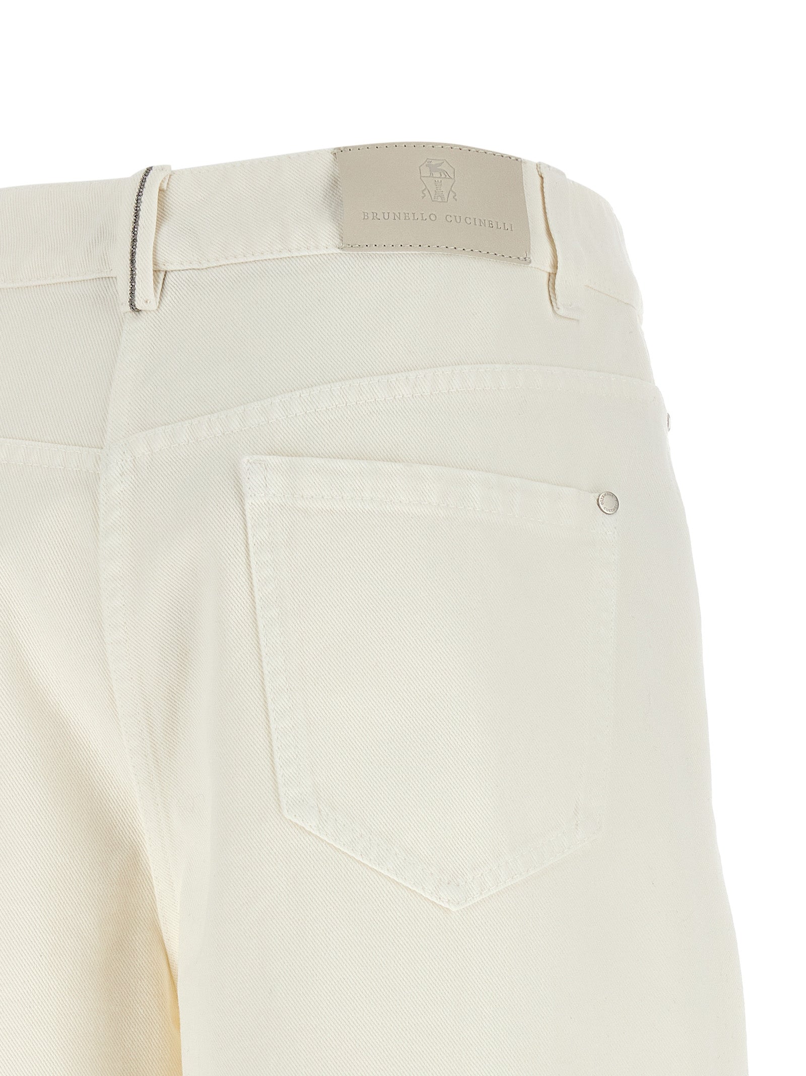 Jeans by Brunello Cucinelli for women in cotton denim white presents a refined pantology silhouette, artfully defined by a refined pantology relaxed-fit & wide, long, and a sophisticated high rise.