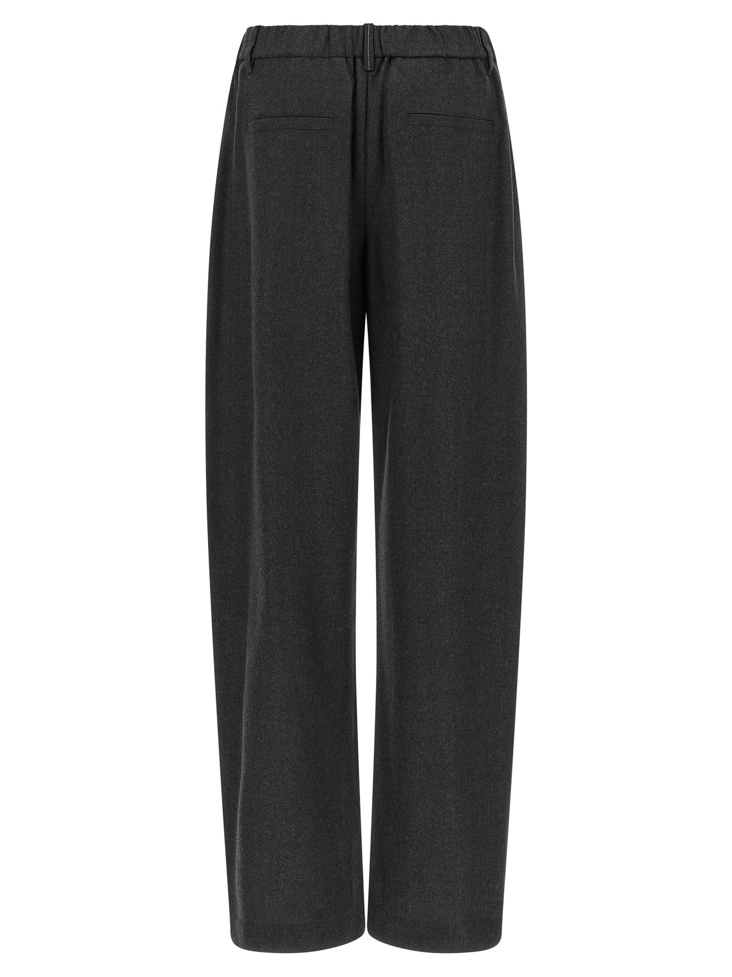 Trousers by Brunello Cucinelli for women in virgin wool gray & signature features an on trend silhouette, showcasing a sophisticated tapered-leg & wide with a long and for an on trend finish.