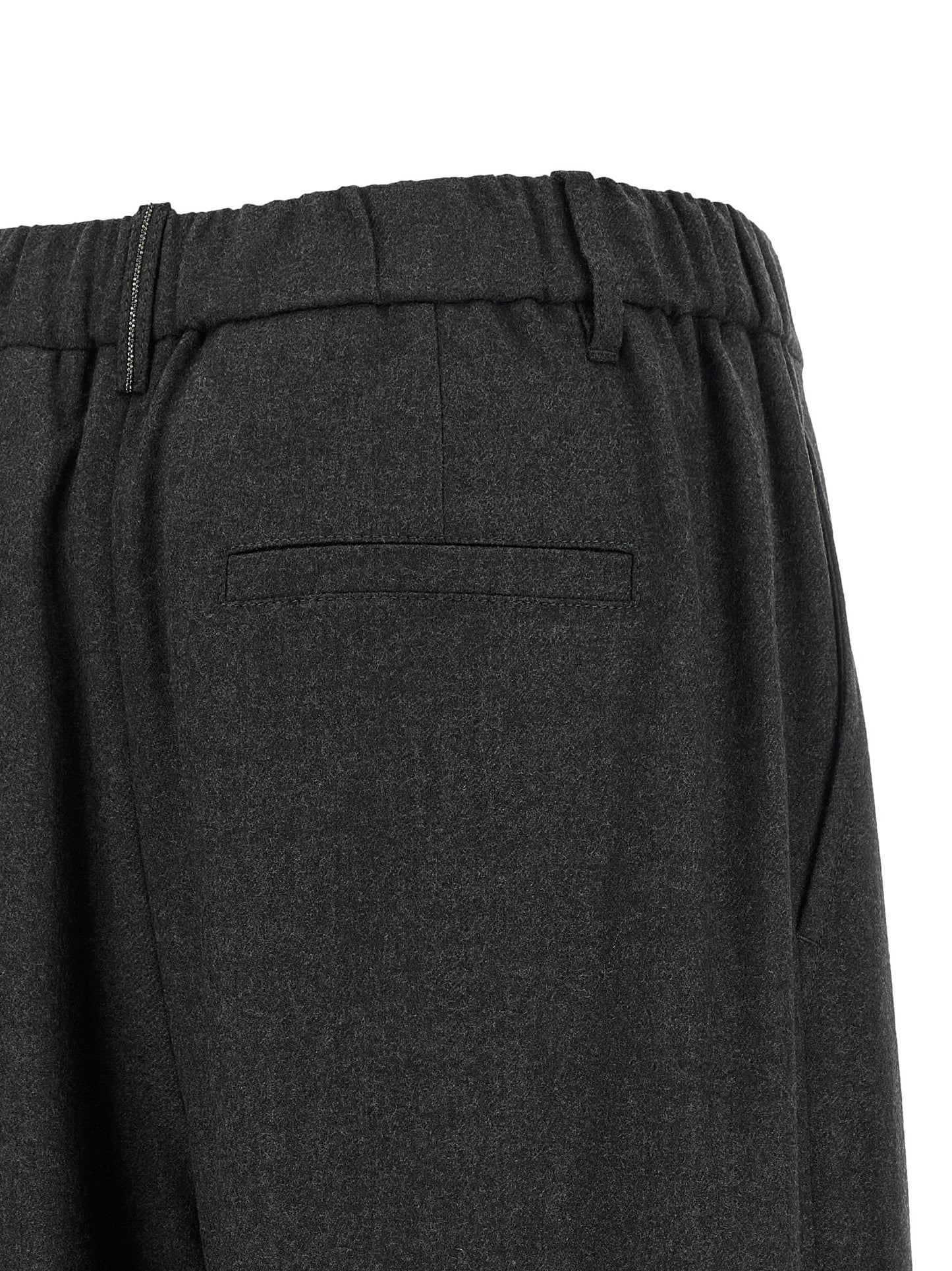 Trousers by Brunello Cucinelli for women in virgin wool gray & signature features a artisanal silhouette, showcasing a sophisticated tapered-leg & wide with a long and for a artisanal finish.
