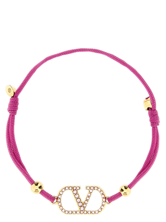 Bracelet by Valentino Garavani for women in cotton multicolor showcases a luminous cord bracelet design, artfully capturing the essence of the luminous Essence V Logo Women's Cord Polyester Leather Bracelet collection.