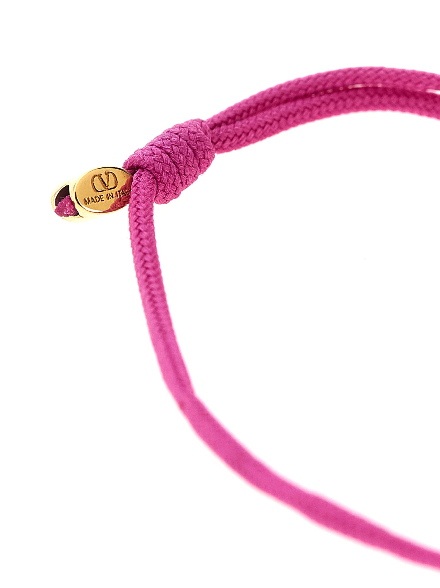 Bracelet by Valentino Garavani for women in cotton multicolor showcases a luminous cord bracelet design, artfully capturing the essence of the luminous Essence V Logo Women's Cord Polyester Leather Bracelet collection.