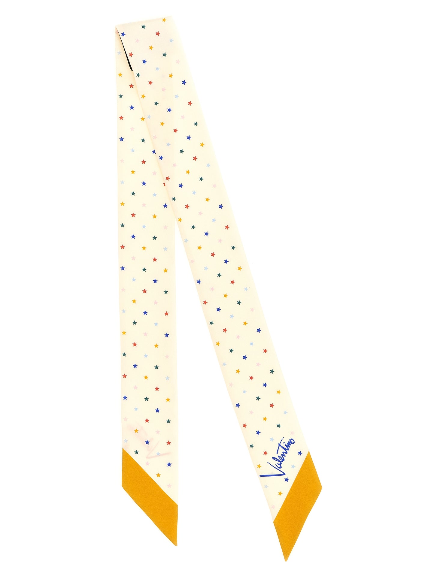 Scarf by Valentino Garavani for women in silk multicolor, signature & print features a timeless silhouette, artfully capturing the essence of the timeless Star Silk Scarf design for a sophisticated look.