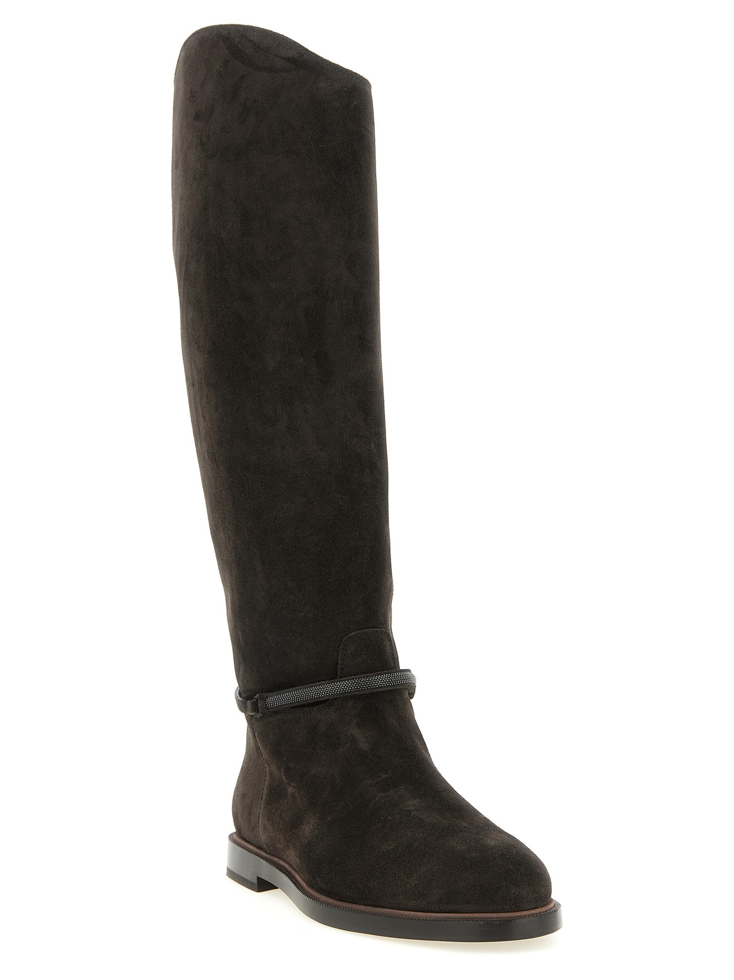 Ankle Over-The-Knee Boots by Brunello Cucinelli for women in bos taurus suede calfskin leather black showcases a ergonomic silhouette from the Monile Women's Bos Taurus Suede Calfskin Leather Ankle Over-The-Knee Boots collection, featuring a ergonomic and a ergonomic .