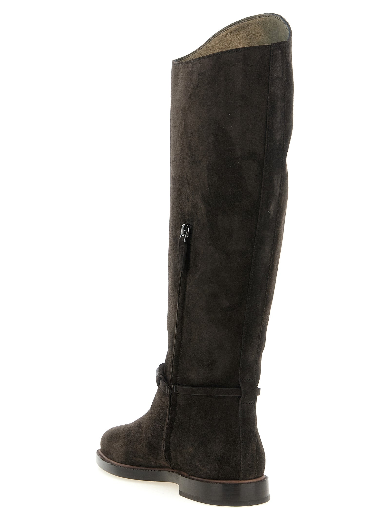 Ankle Over-The-Knee Boots by Brunello Cucinelli for women in bos taurus suede calfskin leather black features an enchanting design from the Monile Women's Bos Taurus Suede Calfskin Leather Ankle Over-The-Knee Boots collection, highlighting a enchanting and for a refined look.