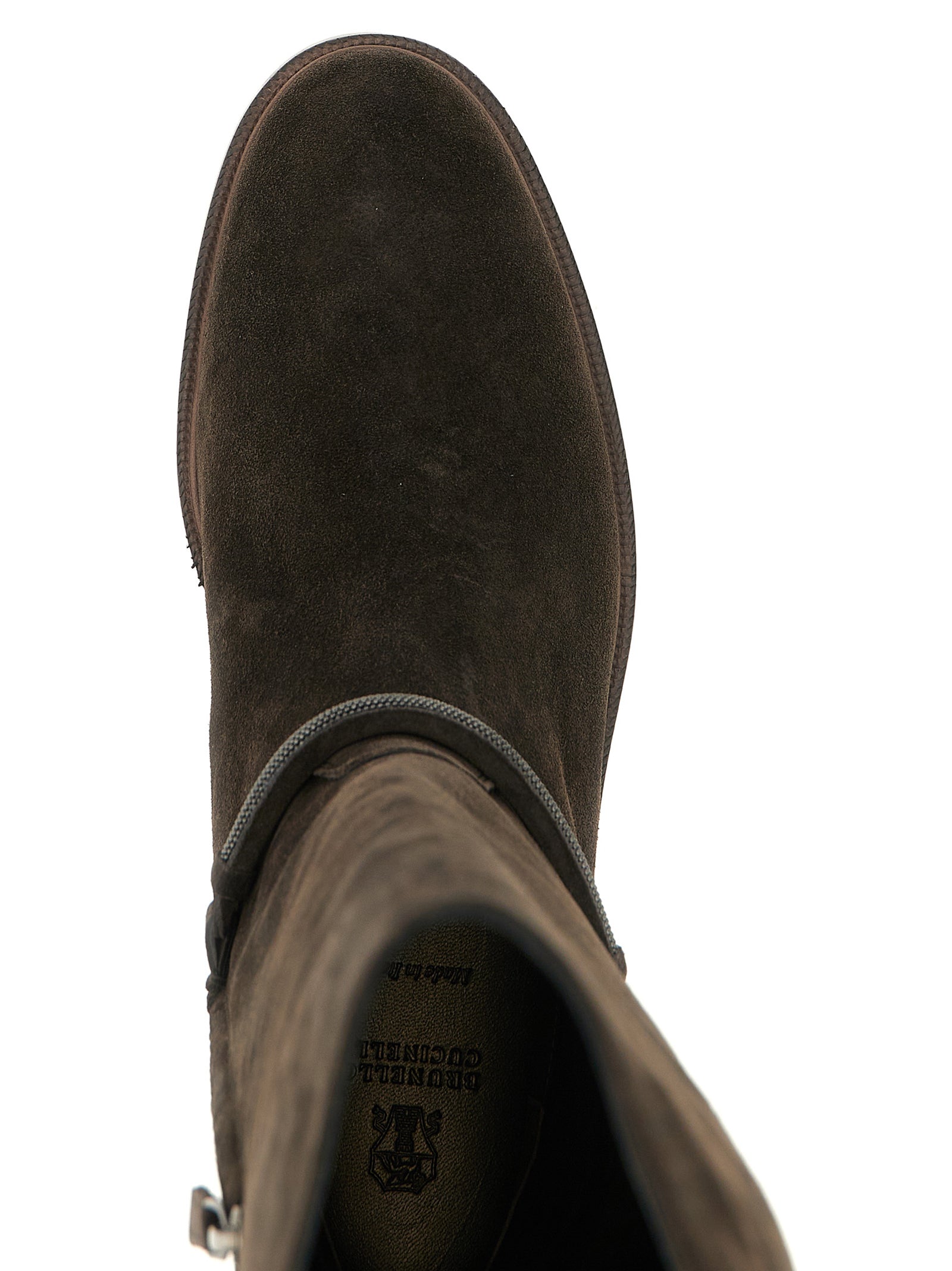 Ankle Over-The-Knee Boots by Brunello Cucinelli for women in bos taurus suede calfskin leather black features an avant-garde Monile Women's Bos Taurus Suede Calfskin Leather Ankle Over-The-Knee Boots silhouette, defined by a sophisticated and a avant-garde .