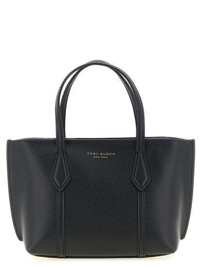 Mini Crossbody Tote Handbag by Tory Burch for women in leather & metal black & gold features a refined silhouette, showcasing a secure zipper, organized , and versatile crossbody-strap, shoulder-strap, handle & adjustable-strap for a refined finish.