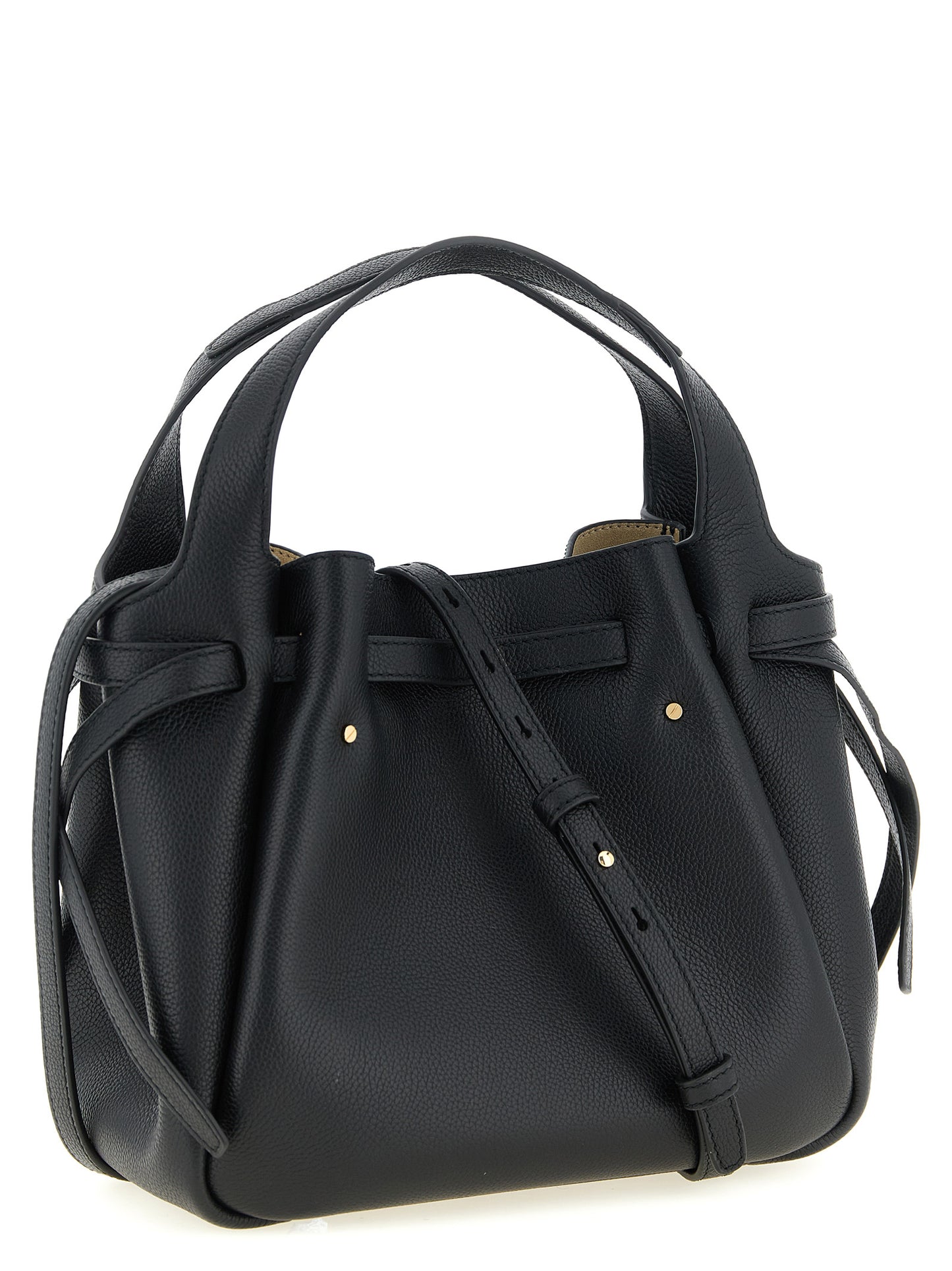 Small Handbag by Tory Burch for women in bos taurus suede calf leather black & signature features a contemporary silhouette, showcasing a secure magnetic, ample , and contemporary shoulder-strap, handle, adjustable-strap & belt-strap for a sophisticated look.