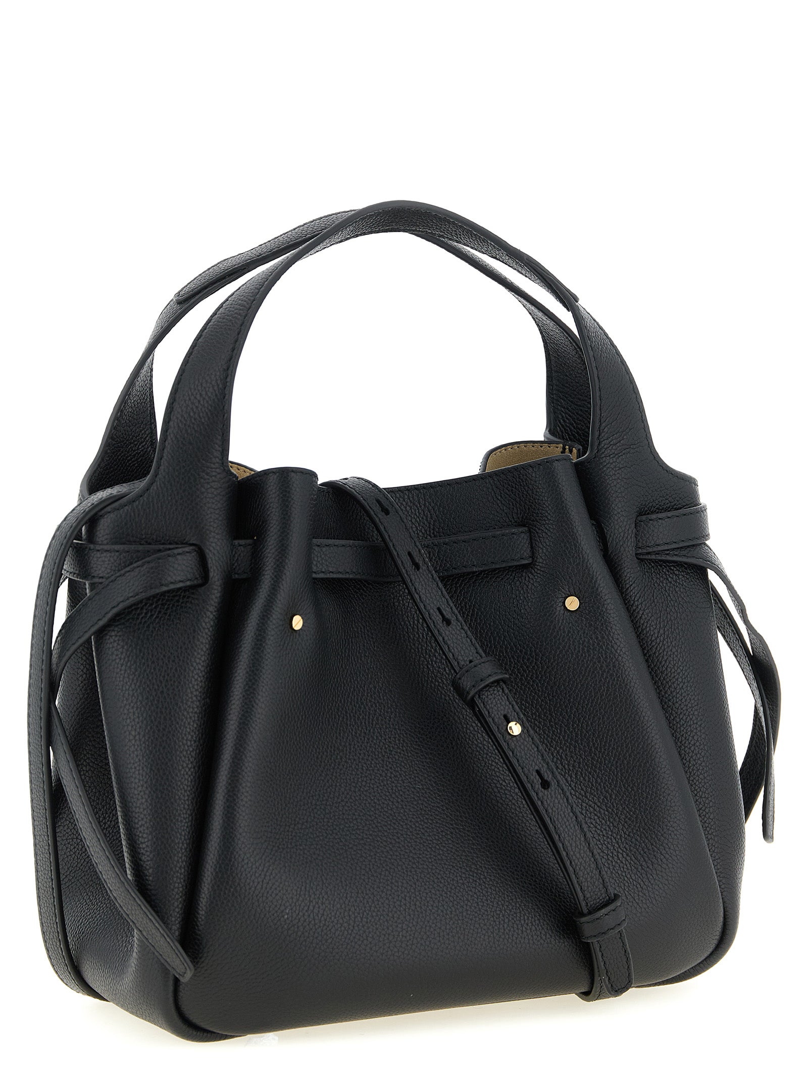 Small Handbag by Tory Burch for women in bos taurus suede calf leather black & signature features a contemporary silhouette, showcasing a secure magnetic, ample , and contemporary shoulder-strap, handle, adjustable-strap & belt-strap for a sophisticated look.