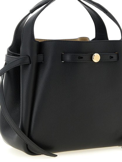 Small Handbag by Tory Burch for women in bos taurus suede calf leather black & signature features a refined silhouette, showcasing a secure magnetic, organized , and versatile shoulder-strap, handle, adjustable-strap & belt-strap for a refined finish.