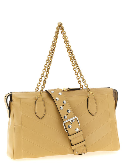 Valentino Garavani Panthea V Logo Exotic Leather & Crystal Shoulder Bag - Beige Patterned Chevron Signature Patchwork