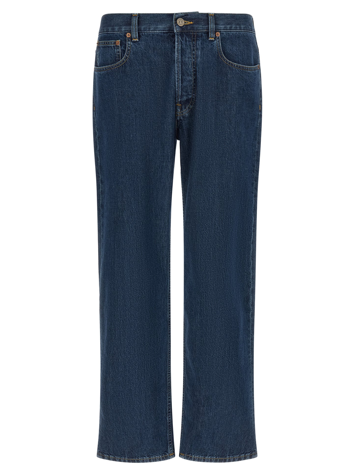 Jeans by Valentino Garavani for men in denim cotton blue & gold features a refined silhouette with a refined straight-leg, defined by a and a refined long for a refined finish.