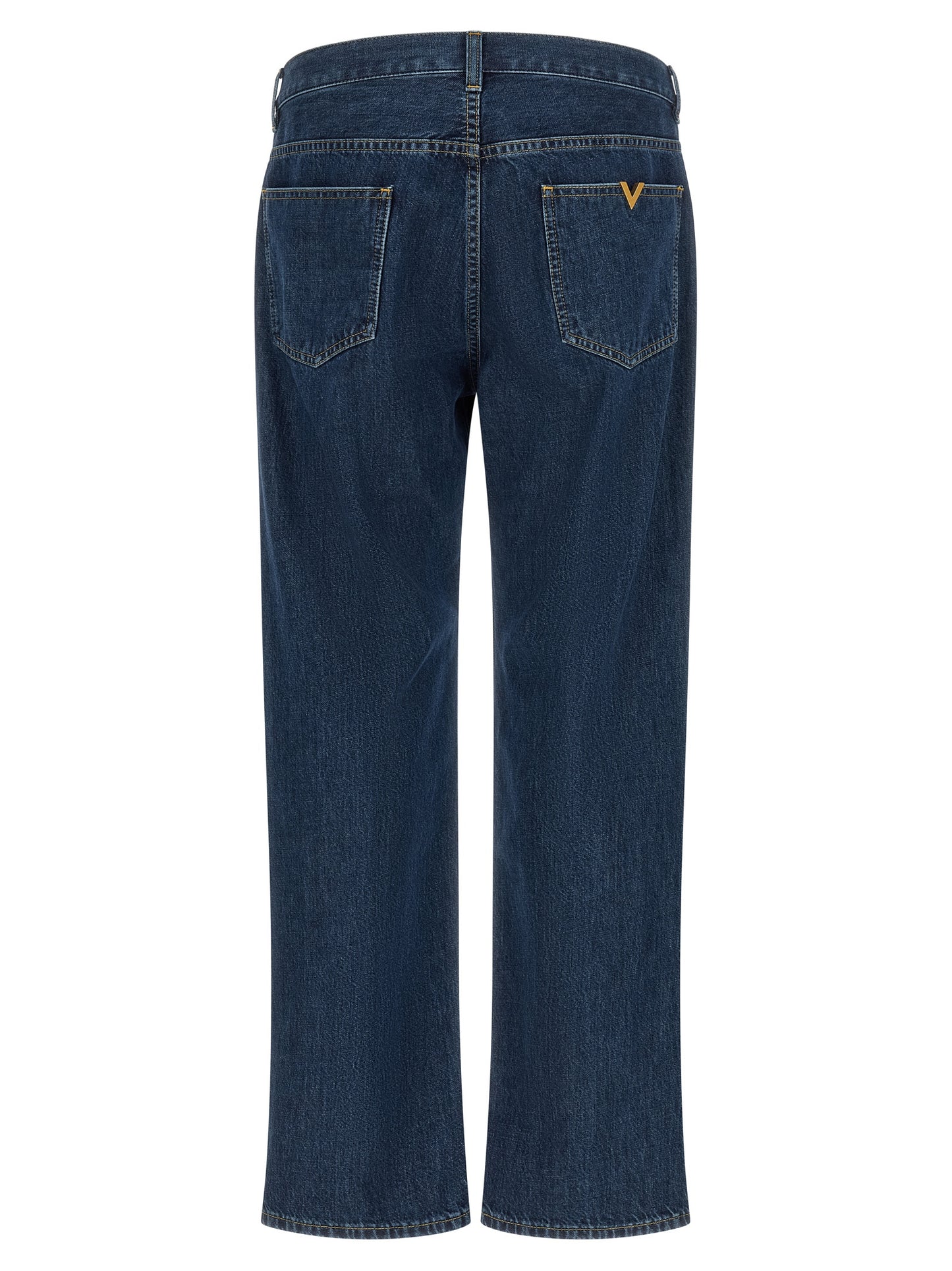 Jeans by Valentino Garavani for men in denim cotton blue & gold features an refined tailoring silhouette, showcasing a premium straight-leg with a and long cut for a refined tailoring look.
