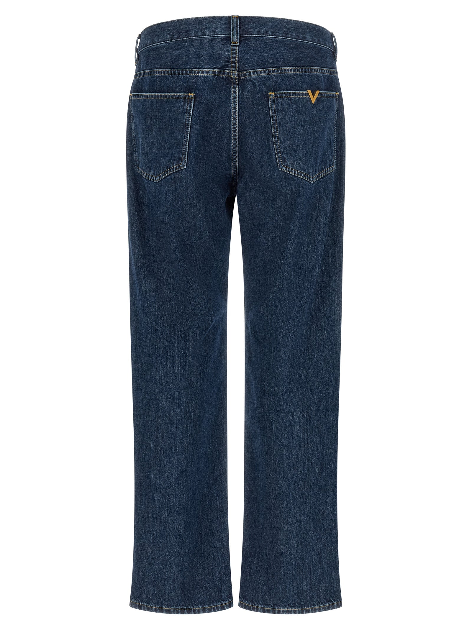 Jeans by Valentino Garavani for men in denim cotton blue & gold features an refined tailoring silhouette, showcasing a premium straight-leg with a and long cut for a refined tailoring look.