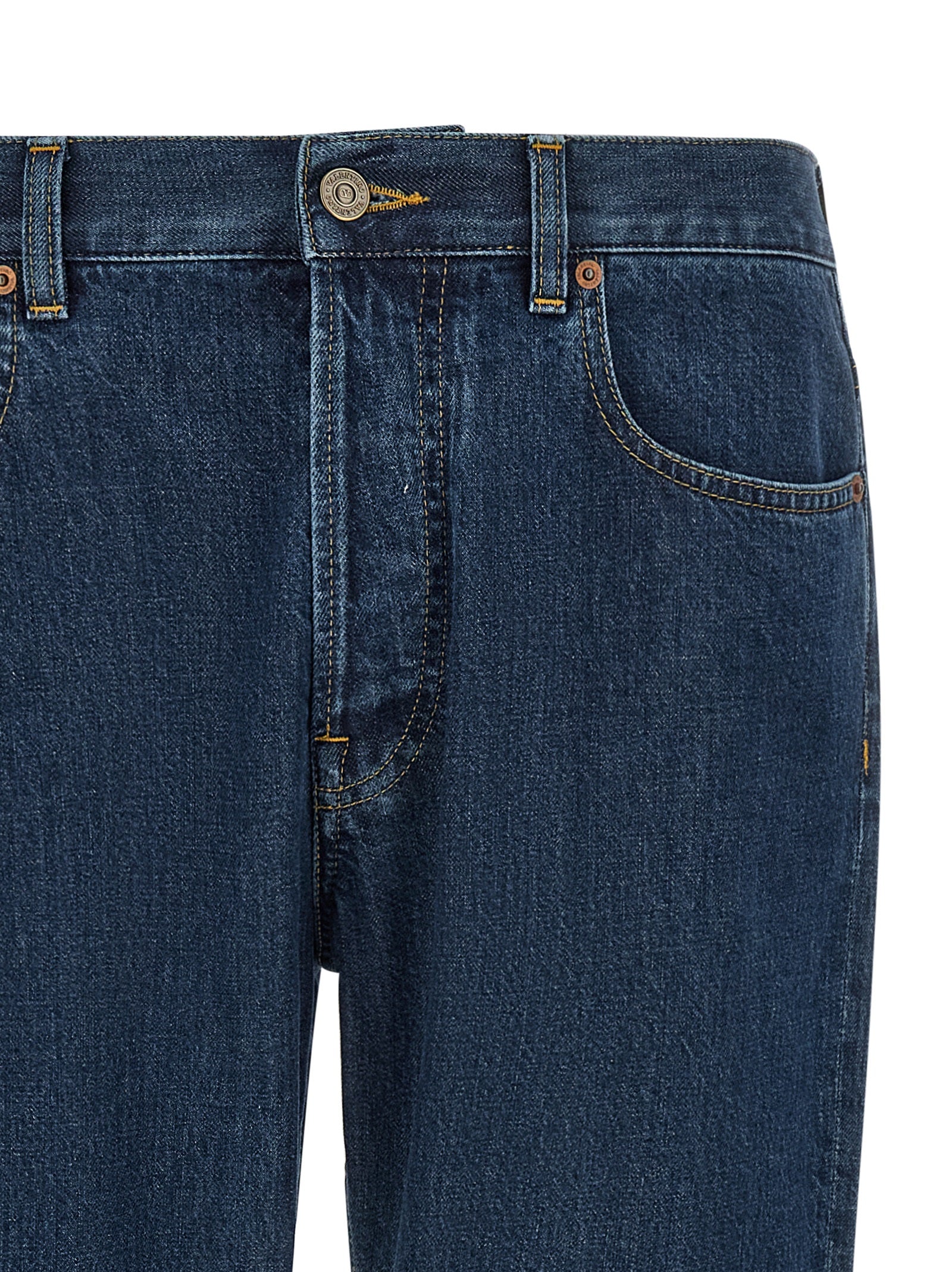 Jeans by Valentino Garavani for men in denim cotton blue & gold features an sartorial straight-leg and long with a cut for a sartorial finish.