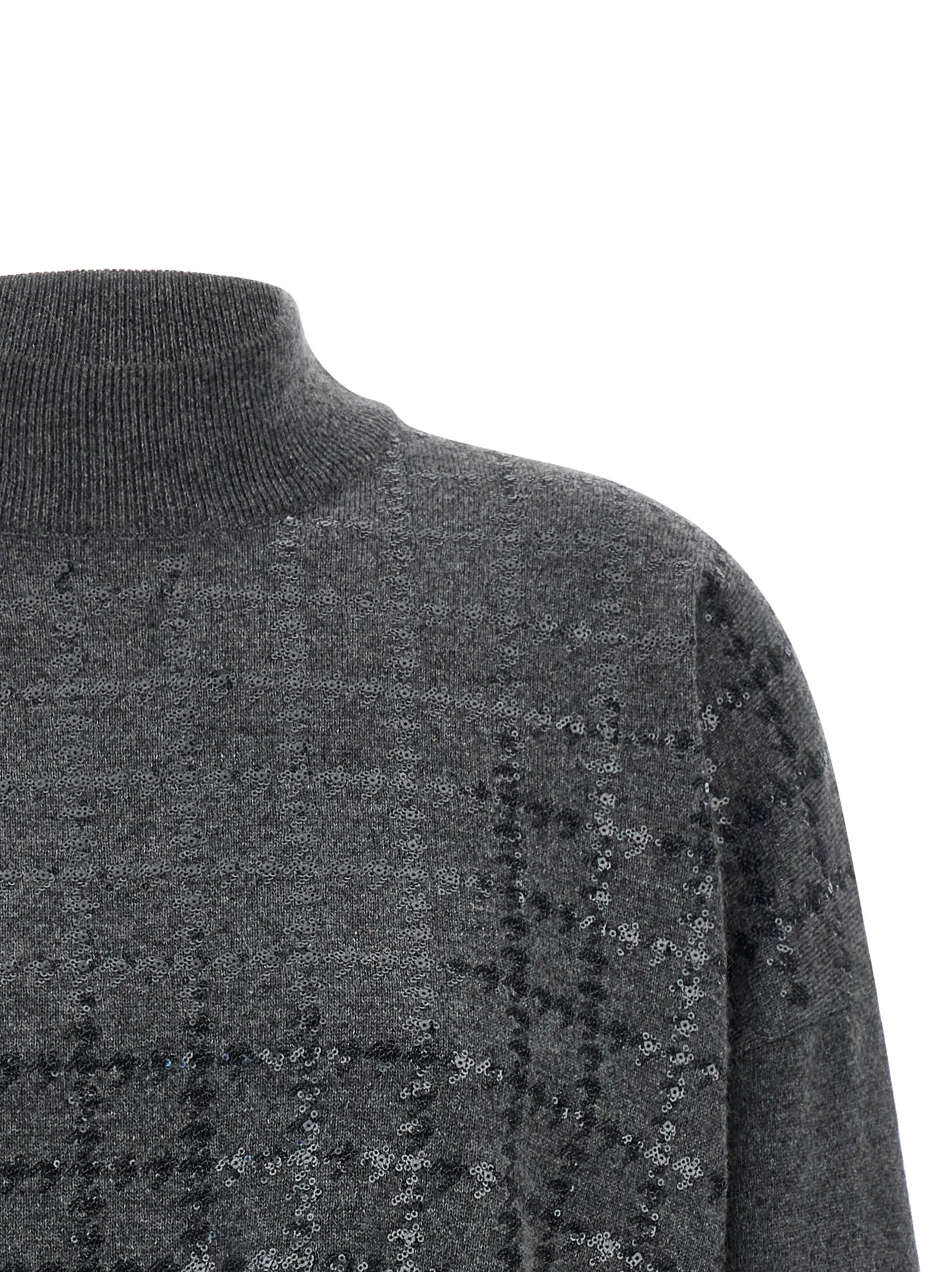 Cardigan by Brunello Cucinelli for women in cashmere & sequins gray & patterned features a dramatic silhouette, showcasing a sophisticated turtle neckline and dramatic detail for a timeless, premium look.