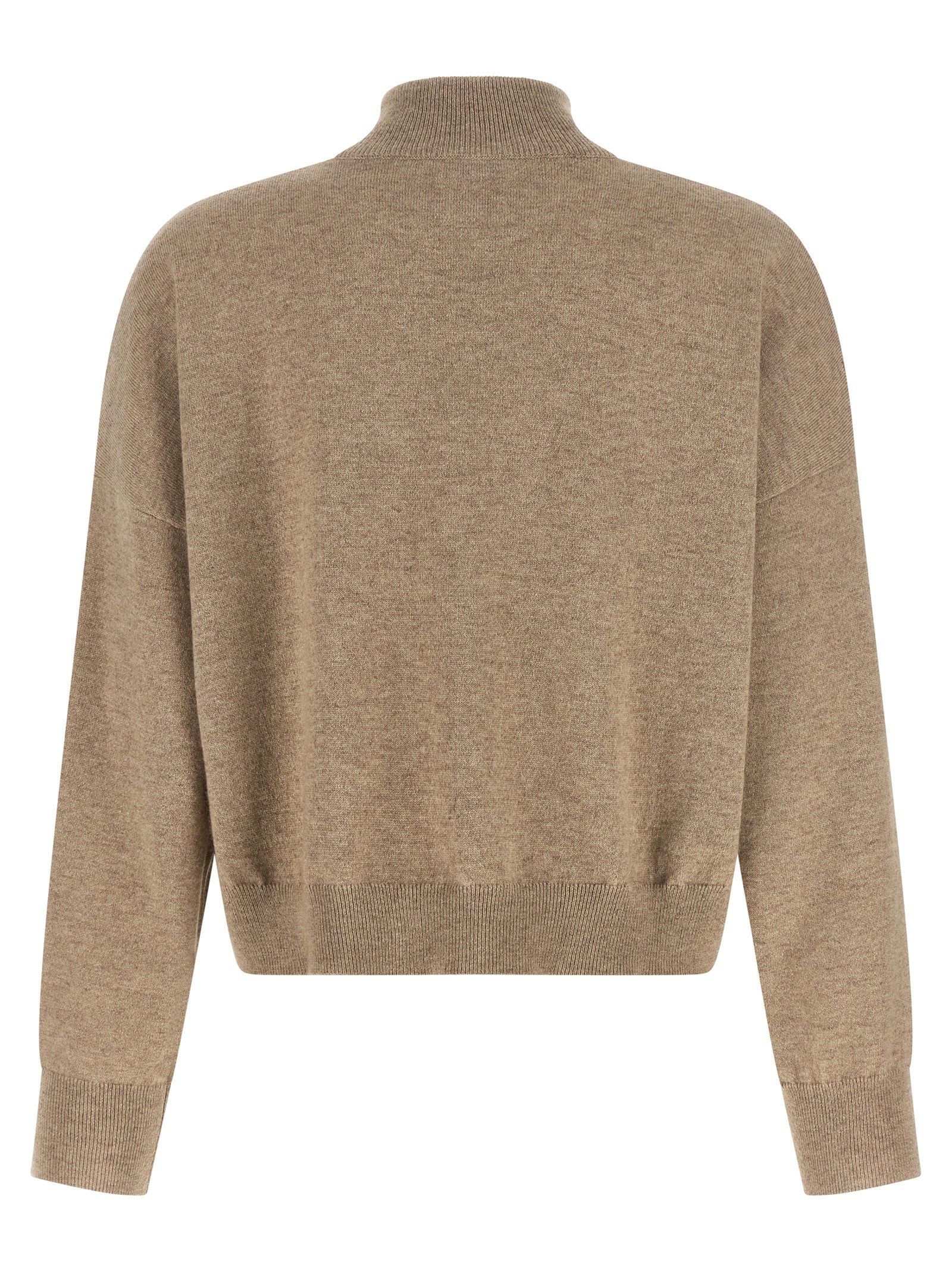 Cardigan by Brunello Cucinelli for women in cashmere & sequins beige & patterned features a nuanced silhouette with a refined turtle neckline and nuanced detailing for a sophisticated look.