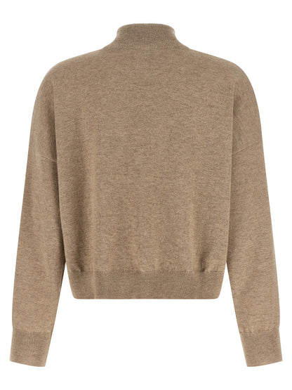 Cardigan by Brunello Cucinelli for women in cashmere & sequins beige & patterned features a nuanced silhouette with a refined turtle neckline and nuanced detailing for a sophisticated look.