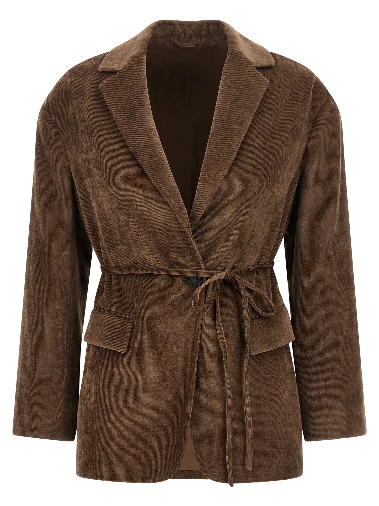 Blazer by Brunello Cucinelli for women in cashmere viscose velvet brown showcases a polished silhouette, highlighted by a refined and polished for a sophisticated finish.
