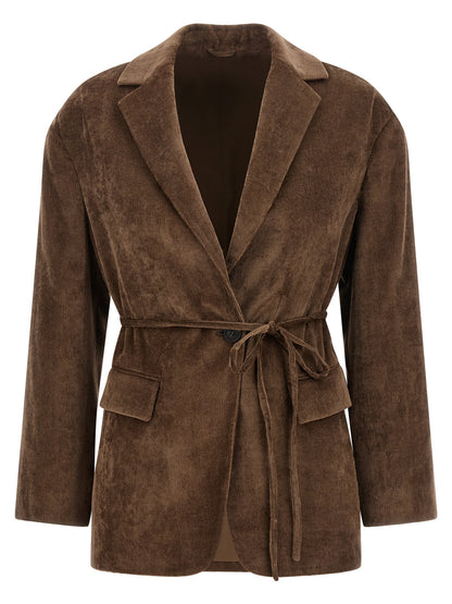 Blazer by Brunello Cucinelli for women in cashmere viscose velvet brown showcases a polished silhouette, highlighted by a refined and polished for a sophisticated finish.