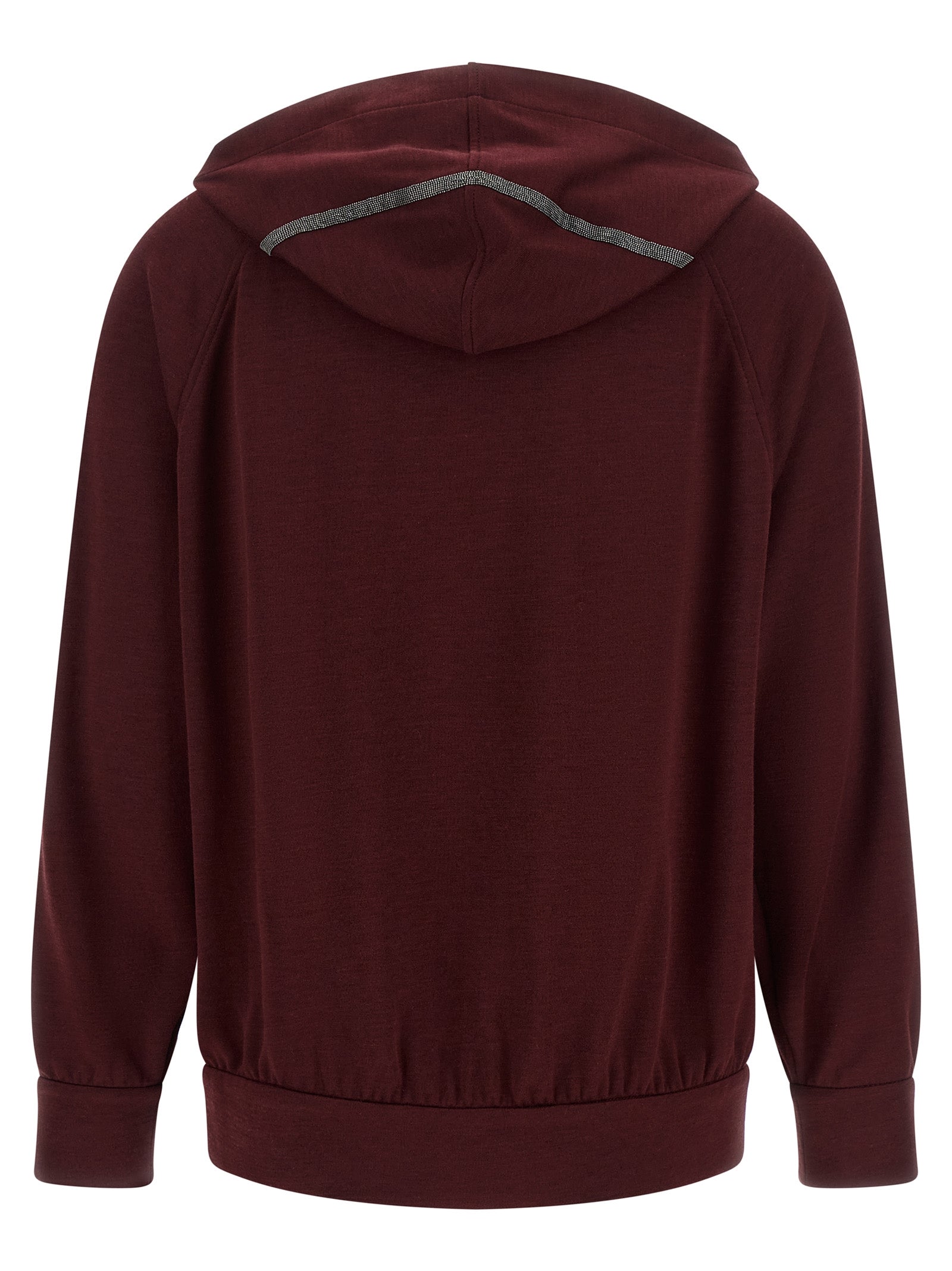 Sweatshirt Hoodie by Brunello Cucinelli for women in polyamide cotton silk bordeaux features an luminous silhouette, showcasing a sophisticated hooded neckline and for a truly luminous look.