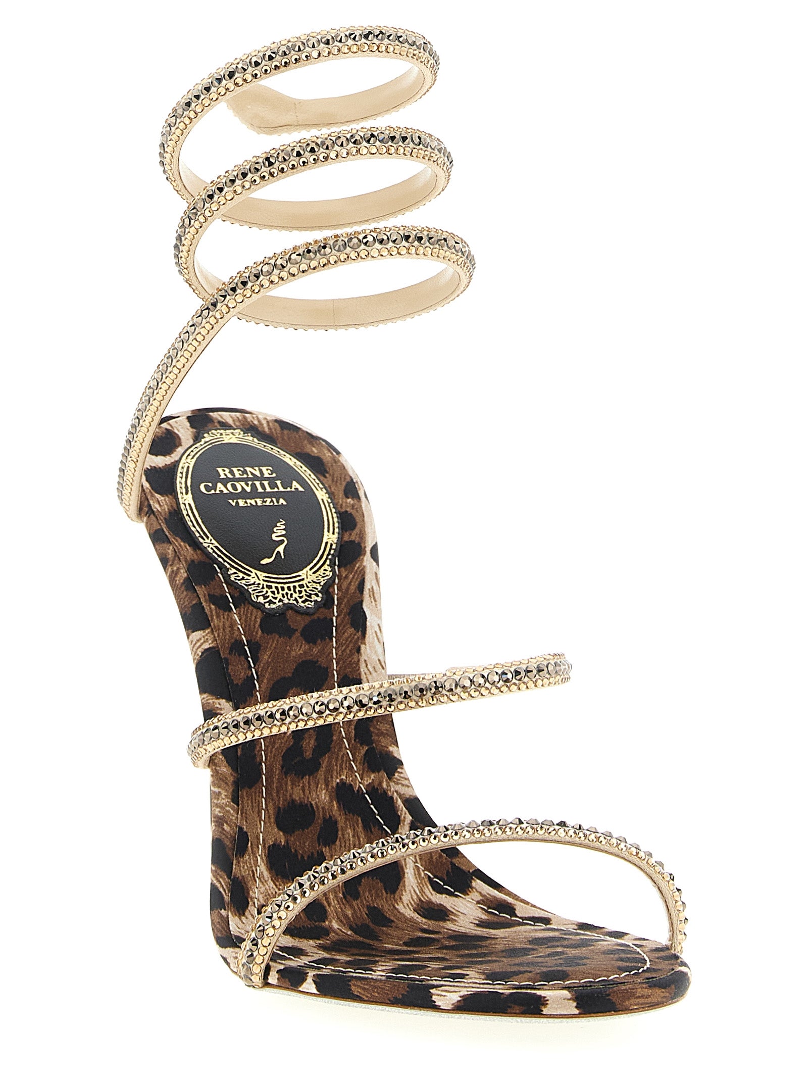 Stiletto Sandals by RENE CAOVILLA for women in silk satin viscose & leather multicolor & print features an exquisite silhouette, showcasing the exquisite Women's Silk Satin Viscose & Leather Stiletto Sandals with a stiletto and .