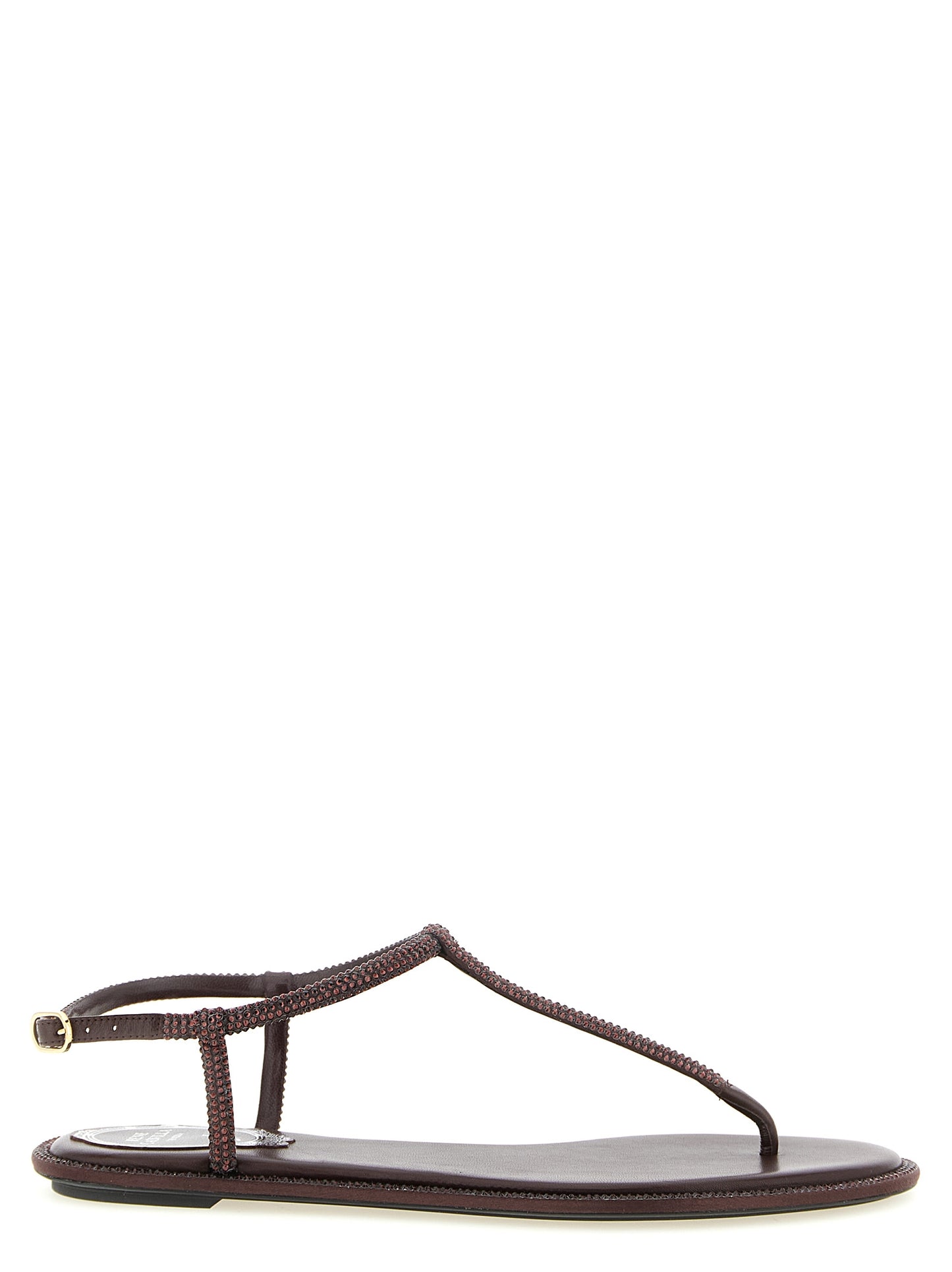 Flat Flip-Flop Sandals by RENE CAOVILLA for women in viscose leather & rhinestone brown features an statuesque Aren Women's Viscose Leather & Rhinestone Flat Flip-Flop Sandals silhouette with a refined flat and elegant .