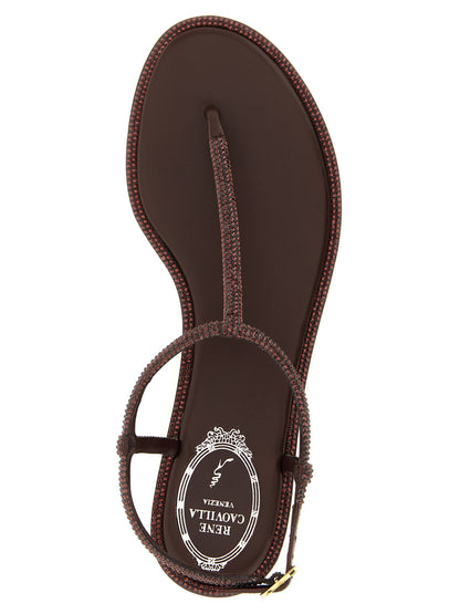 Flat Flip-Flop Sandals by RENE CAOVILLA for women in brown showcases a sculptural silhouette as Aren Women's Viscose Leather & Rhinestone Flat Flip-Flop Sandals, defined by a sculptural flat and sculptural for a sculptural look.