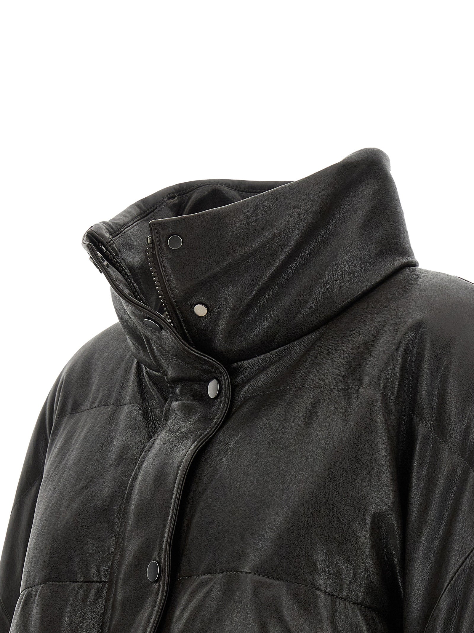 Jacket by Brunello Cucinelli for women in nylon lamb leather & goose-down brown & signature showcases a contemporary silhouette, detailed with a contemporary and premium pockets & insulated for a sophisticated finish.