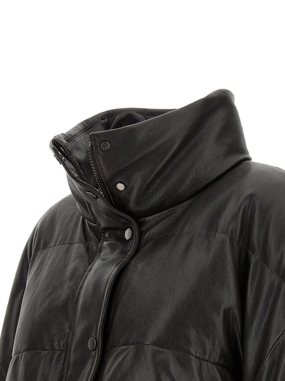 Jacket by Brunello Cucinelli for women in nylon lamb leather & goose-down brown & signature showcases a contemporary silhouette, detailed with a contemporary and premium pockets & insulated for a sophisticated finish.