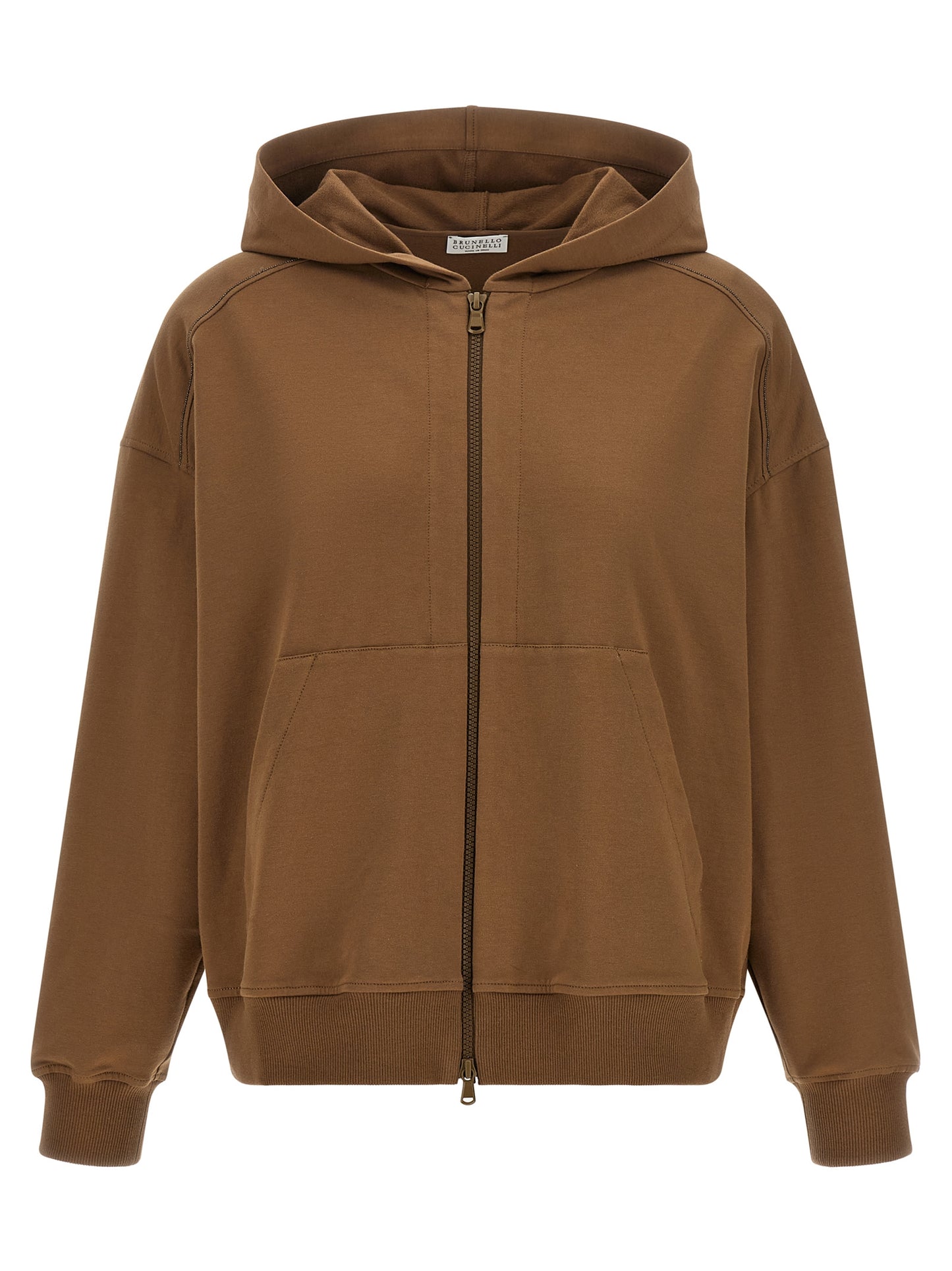 Sweatshirt Hoodie by Brunello Cucinelli for women in stretch cotton brown showcases a city-ready silhouette, artfully detailed with a signature hooded neckline and for a city-ready finish.