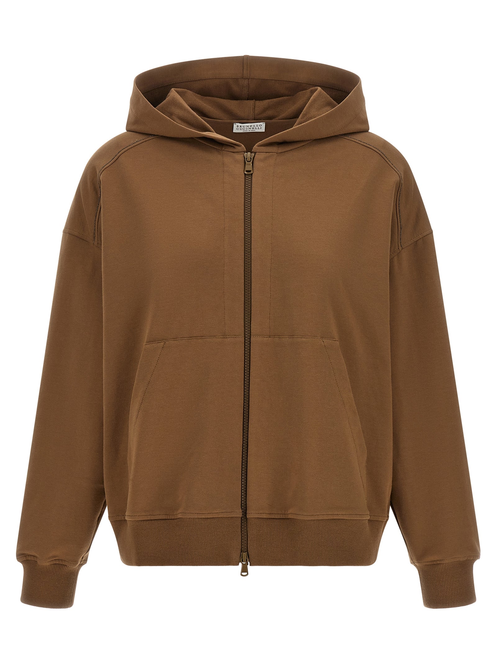 Sweatshirt Hoodie by Brunello Cucinelli for women in stretch cotton brown showcases a city-ready silhouette, artfully detailed with a signature hooded neckline and for a city-ready finish.