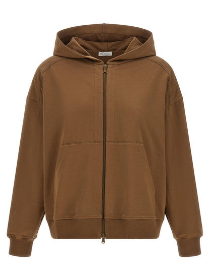 Sweatshirt Hoodie by Brunello Cucinelli for women in stretch cotton brown showcases a city-ready silhouette, artfully detailed with a signature hooded neckline and for a city-ready finish.
