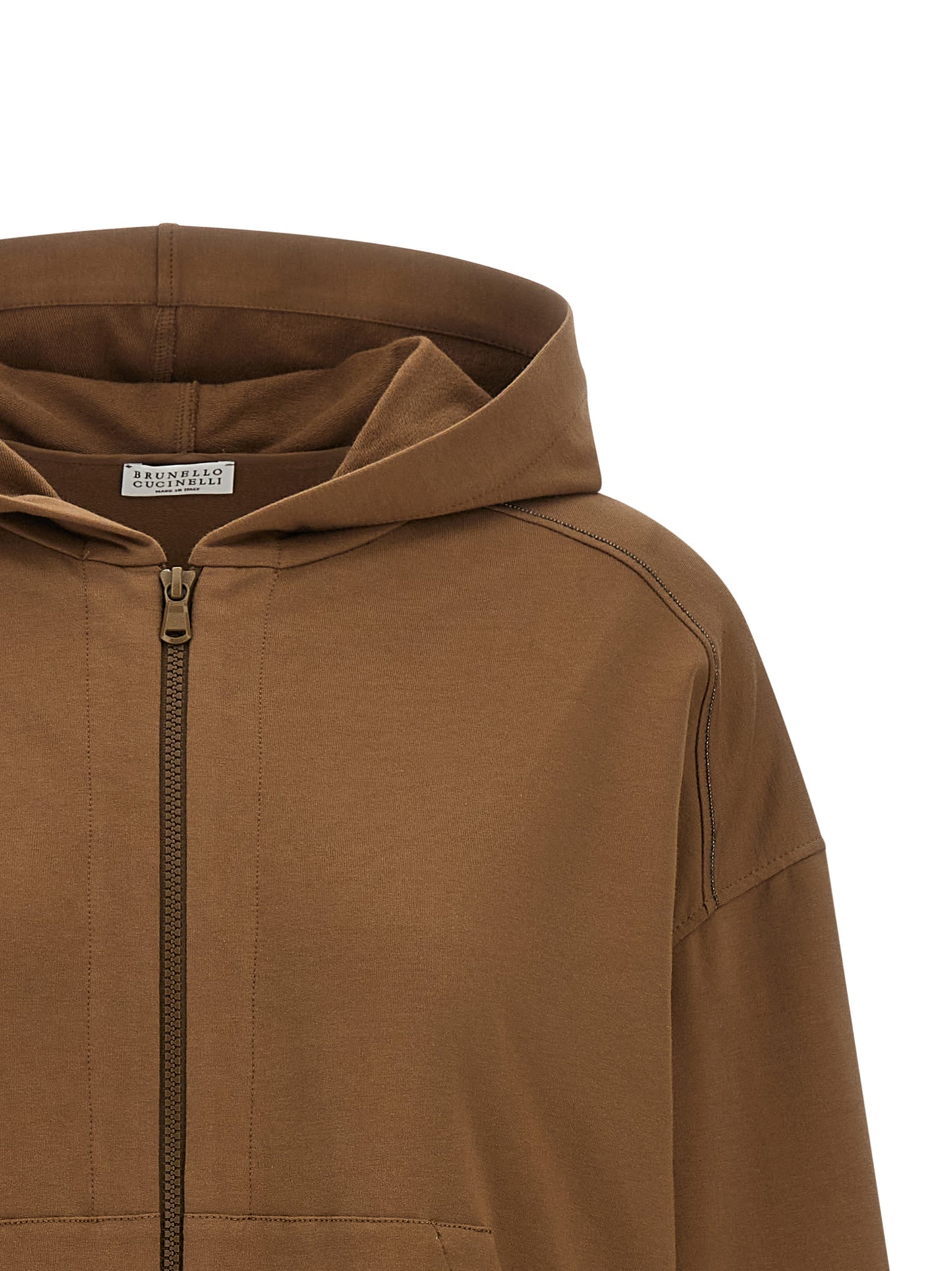 Sweatshirt Hoodie by Brunello Cucinelli for women in stretch cotton brown features an avant-garde silhouette, showcasing a sophisticated hooded neckline and detail for a truly avant-garde finish.