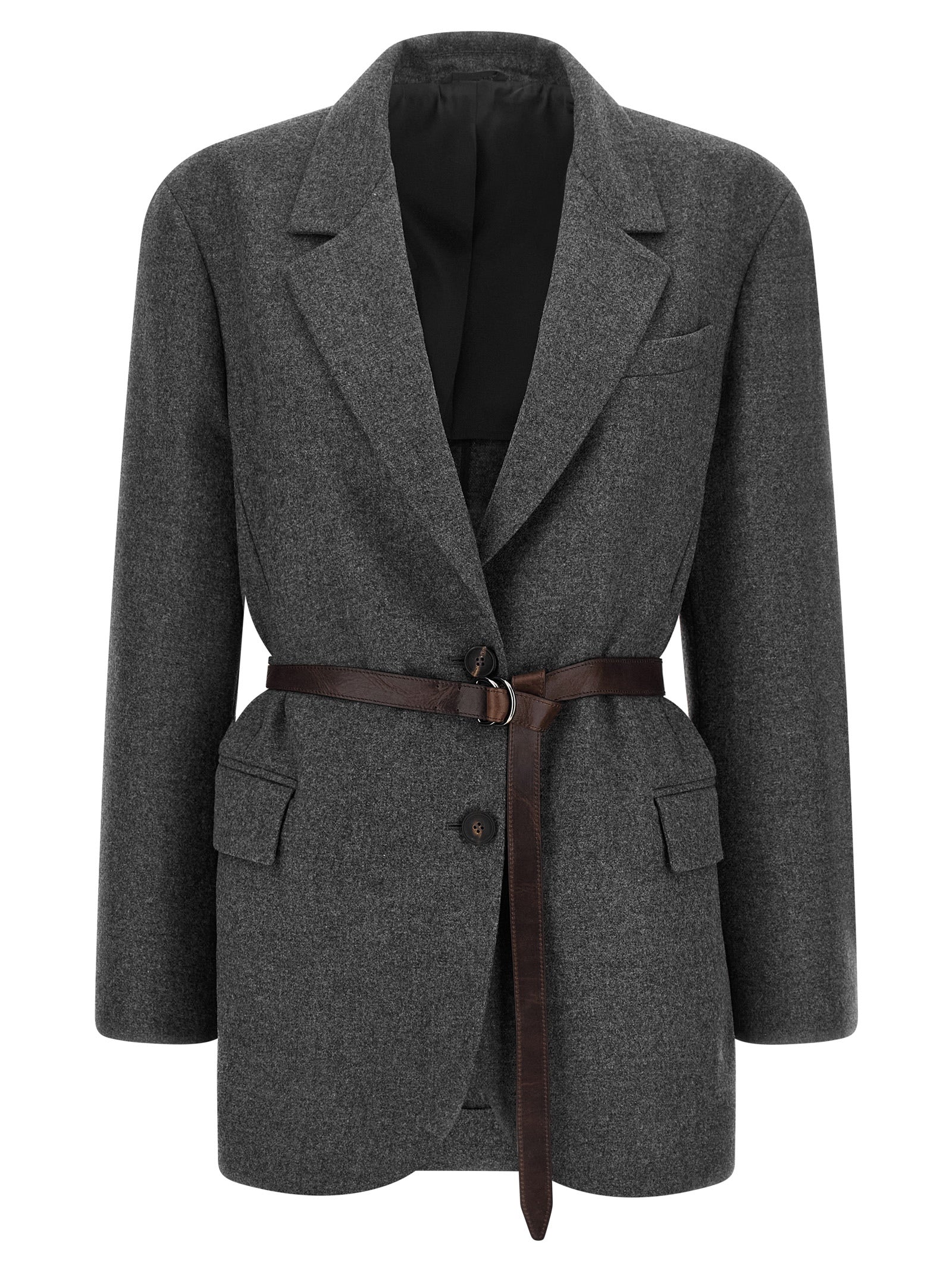 Blazer by Brunello Cucinelli for women in silk cashmere virgin wool gray & horn presents a distinguished silhouette, detailed with a distinguished and distinctive for a truly sophisticated finish.