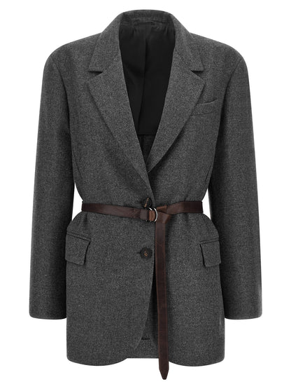 Blazer by Brunello Cucinelli for women in silk cashmere virgin wool gray & horn presents a distinguished silhouette, detailed with a distinguished and distinctive for a truly sophisticated finish.
