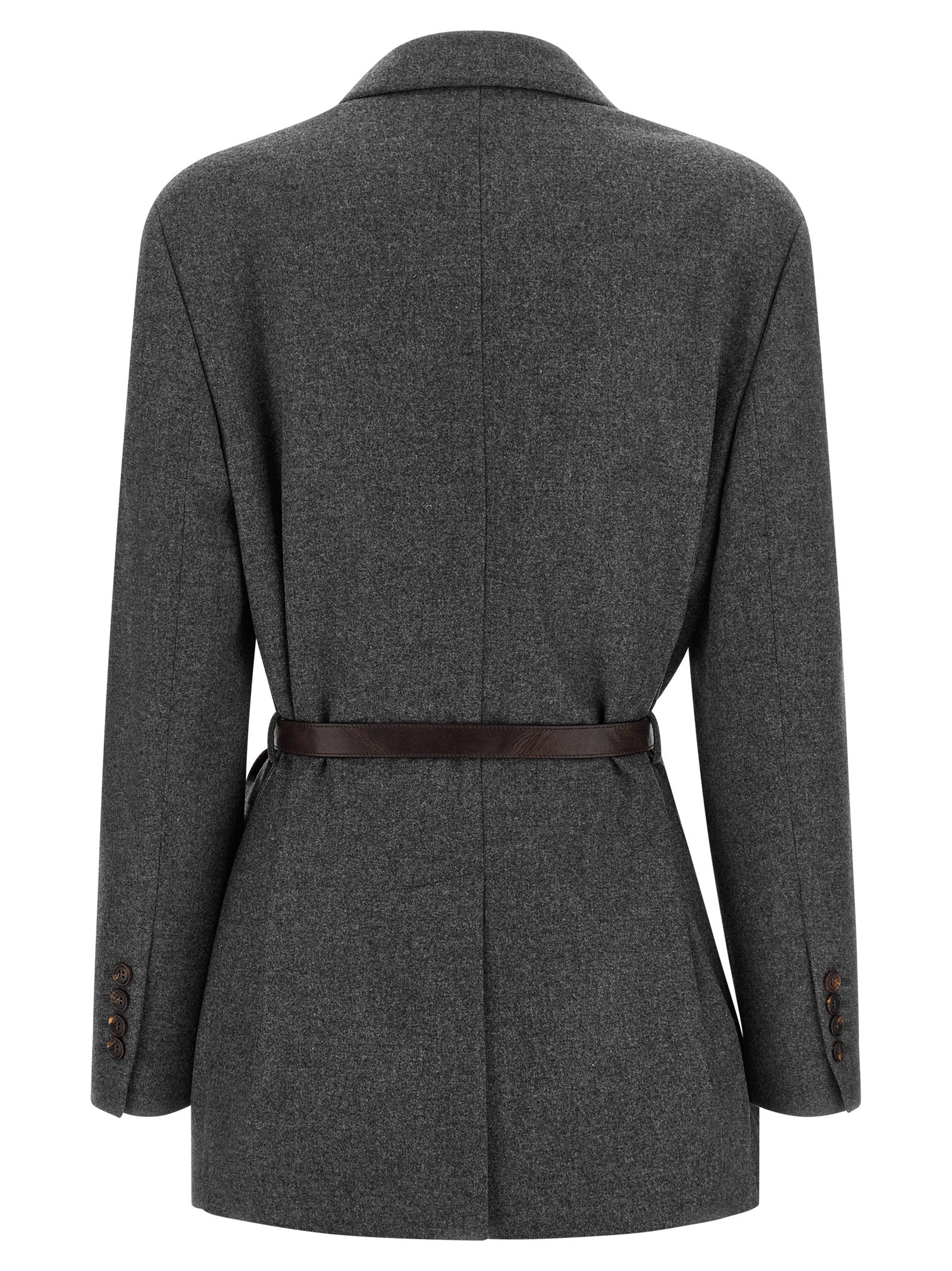 Blazer by Brunello Cucinelli for women in silk cashmere virgin wool gray & horn showcases a discerning silhouette, elegantly detailed with a sophisticated and premium for a truly discerning finish.