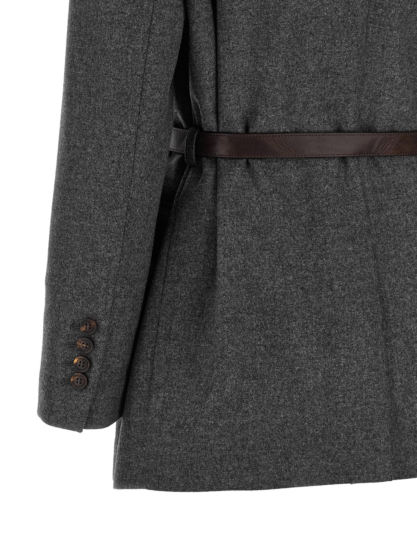 Blazer by Brunello Cucinelli for women in silk cashmere virgin wool gray & horn showcases a polished silhouette, highlighted by a refined and polished for a sophisticated finish.