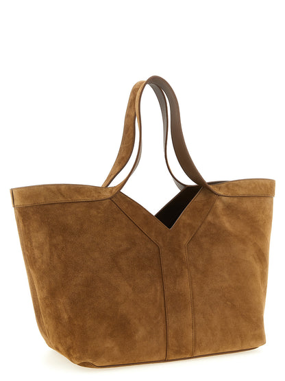 Small Tote Bag by Saint Laurent for women in plush suede calfskin leather brown & signature showcases a urban-chic Plush Suede Calfskin Leather Small Tote Bag design, featuring a secure snap & hook, ample , and versatile handle for a urban-chic finish.