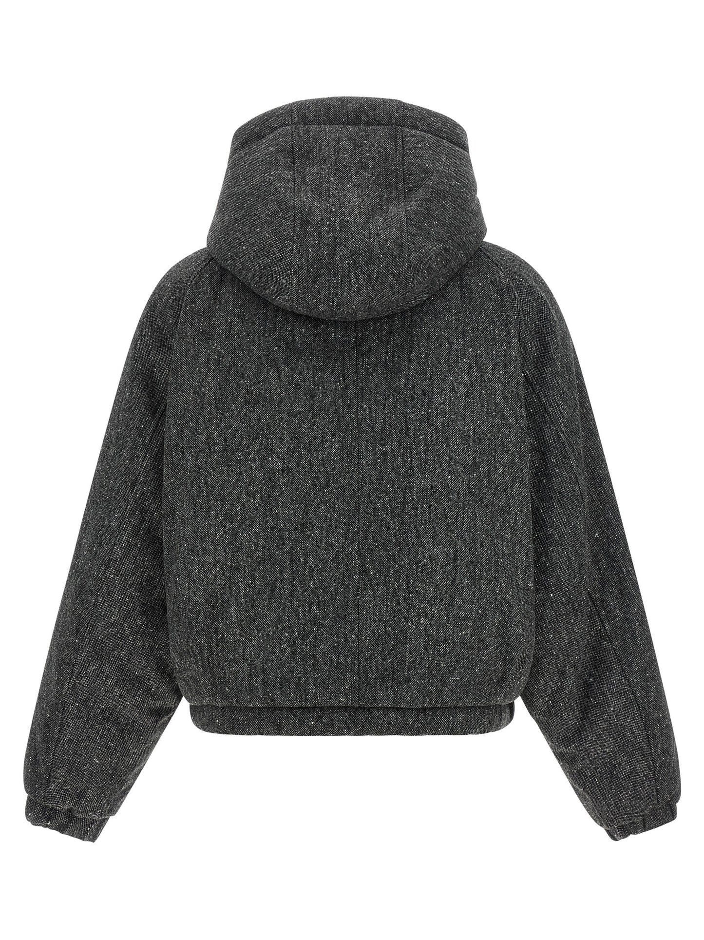 Hooded Puffer Jacket by Brunello Cucinelli for women in polyamide & virgin wool gray & patterned presents a effortlessly chic silhouette, showcasing a sophisticated hooded neckline and premium hooded & insulated for a truly effortlessly chic finish.